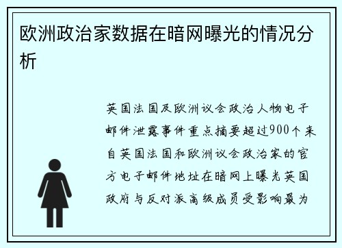 欧洲政治家数据在暗网曝光的情况分析 
